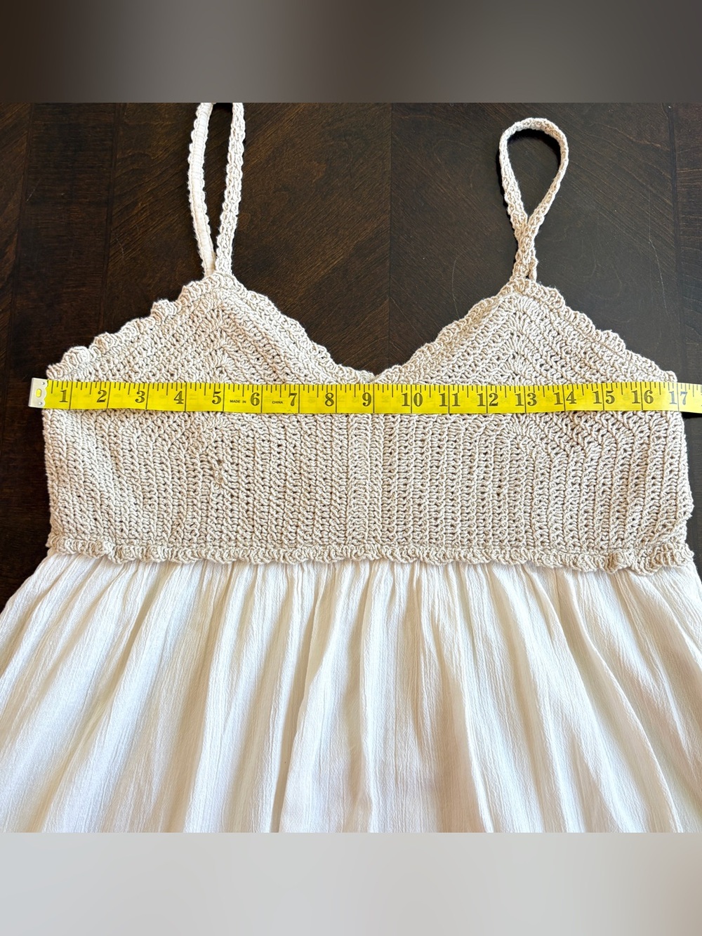 Zara Crochet Knit Midi Dress Cream Cotton Gauze Cottagecore Sz M Boho Beach - Picture 8 of 10